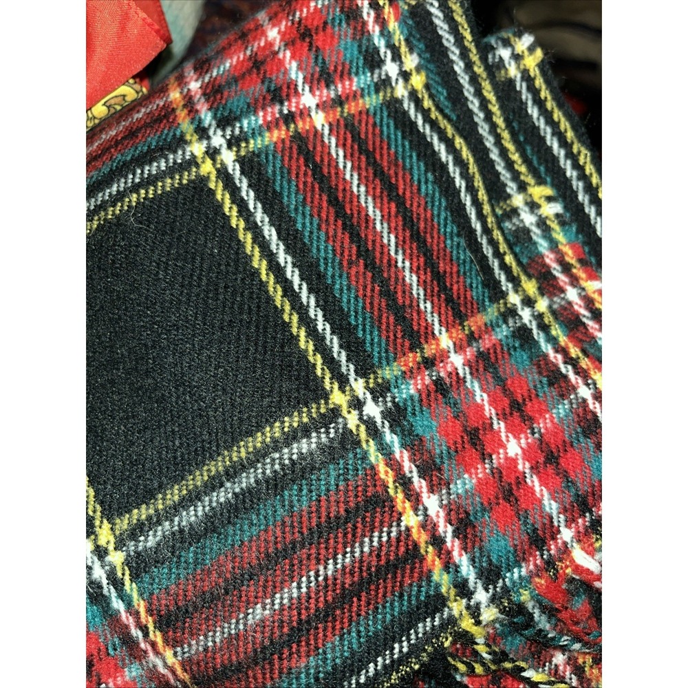 J.Crew Plaid Scarf Red Green Yellow Black Acrylic Knit Fringe Winter Accessory